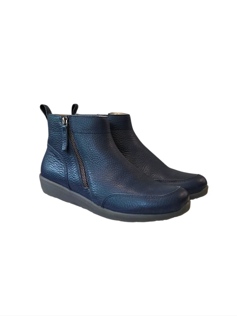 Vionic Lois Magnolia Navy Blue Pebbled Leather Zip Ankle Chukka Boots Size 8